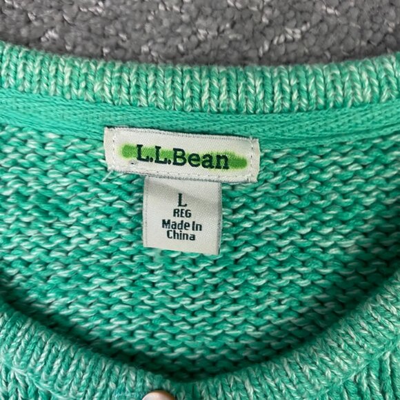 LL Bean Cardigan Sweater Women's Large Green Marled Ragg Cotton 245208 - Picture 5 of 10
